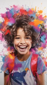 Colorful Paint Splashes: A Joyful Chaos in Photorealistic Portraits AI Image