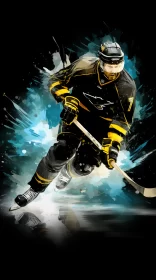 Dynamic Hockey Player in Action: Abstract Digital Airbrush and Speedpainting AI Image