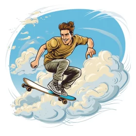 Dynamic Skateboarder Illustration: Youth, Freedom & Tumblewave Aesthetic AI Image