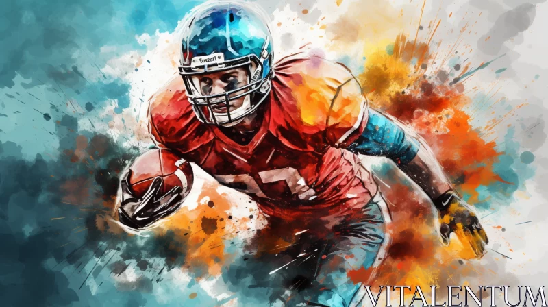 AI ART Football Player in Motion: A Textured Digital Artwork in Cyan and Orange