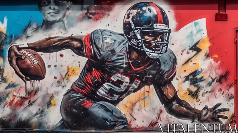 Graffiti-style Mural of Football Player in Action AI Image