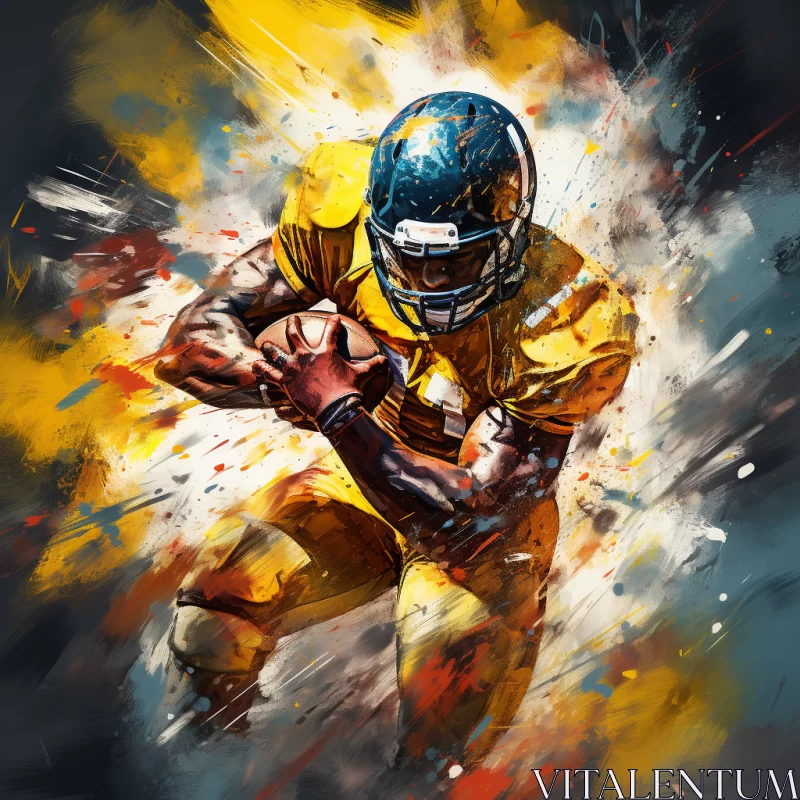 Intense American Football Action in Splashes of Dark Cyan and Yellow AI Image