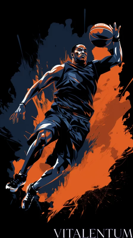 Noir-Style Basketball Player Comic Art in Indigo & Black AI Image