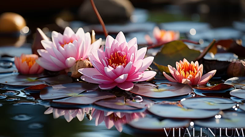 Tranquil Water Lilies - A Gardenscape of Feminine Beauty AI Image