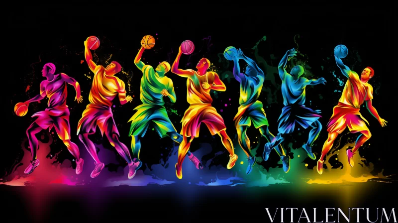 Dynamic Basketball Action in Neon-Realism Artwork AI Image