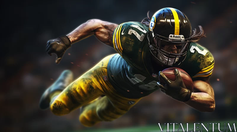 Electrifying NFL Image in Green and Yellow Hues with Airbrushed Style AI Image