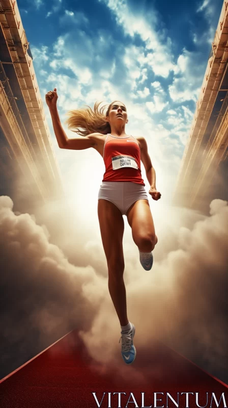 Futuristic Female Athlete on Sky Track: Fusion of Sports and Art AI Image