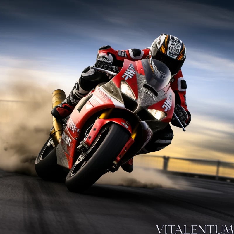 High-Resolution Image of Motorcycle Rider in Dramatic Weathercore Scenery AI Image