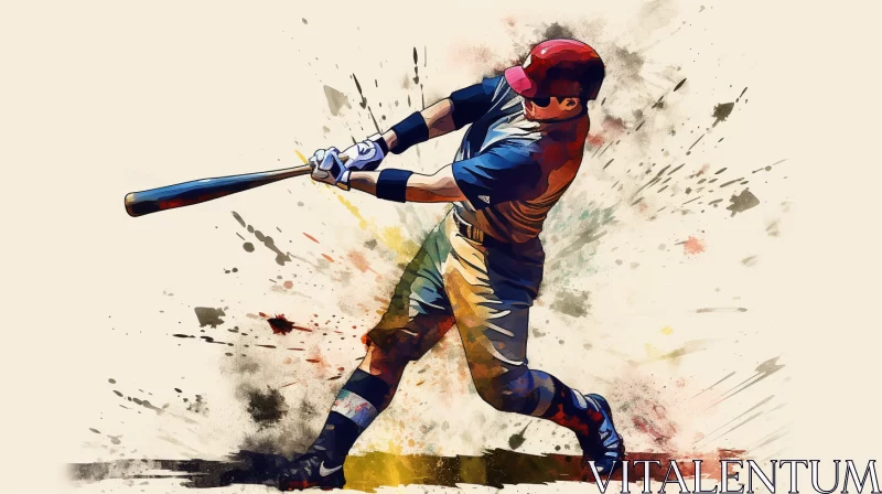 Intense Baseball Action Captured in Light Yellow and Dark Red Shades AI Image