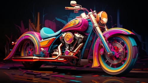 Neon-Colored Motorcycle Illustration with Dripping Paint Effect AI Image