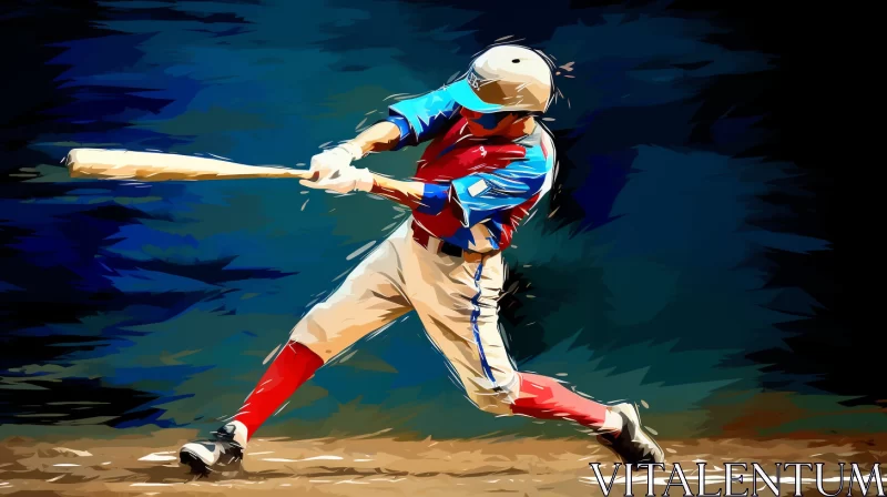 AI ART Abstract Baseball Player Mid-Swing in Retro Style Painting
