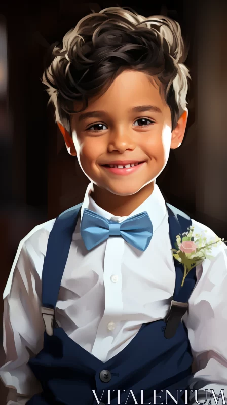 Charming Boy in Bowtie: A Playful, Realistic Digital Painting AI Image