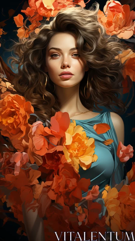 Dreamy Digital Art Portrait of Woman with Floral Motifs AI Image