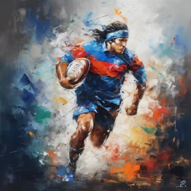 Dynamic Rugby Player Portrait in Vivid Colors & Textured Brushwork AI Image