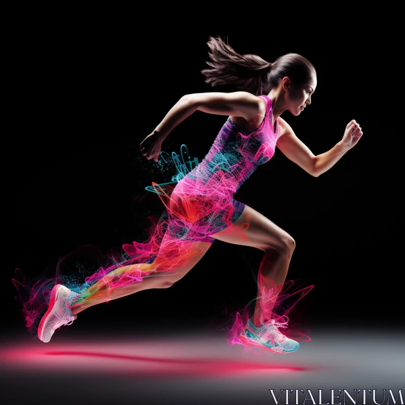 Expressive Woman in Motion with Luminous Color Trail AI Image
