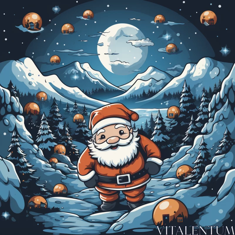 AI ART Santa Claus in Winter Landscape - A Cosmic Christmas Illustration