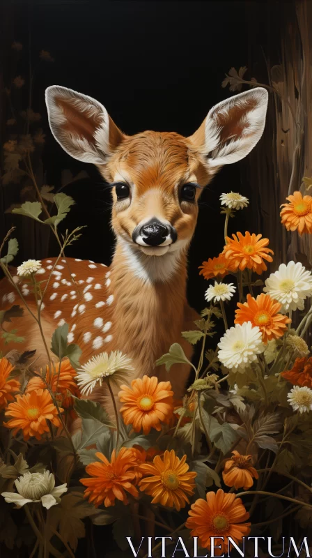 Playful Innocence: Deer amidst Flowers in Nature AI Image