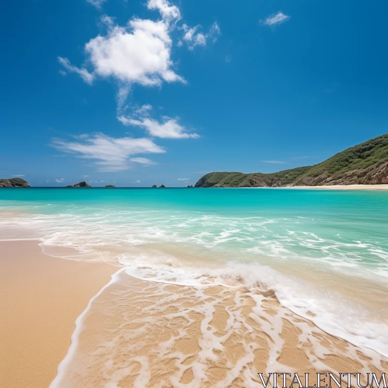 Serene Beach Scene with Turquoise Ocean and Cloudy Sky AI Image