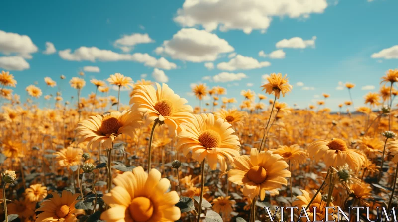 Sunflower Field Under Blue Sky in Lo-Fi Aesthetic AI Image