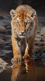 Tiger in Rippled Water - Precisionist Art AI Image
