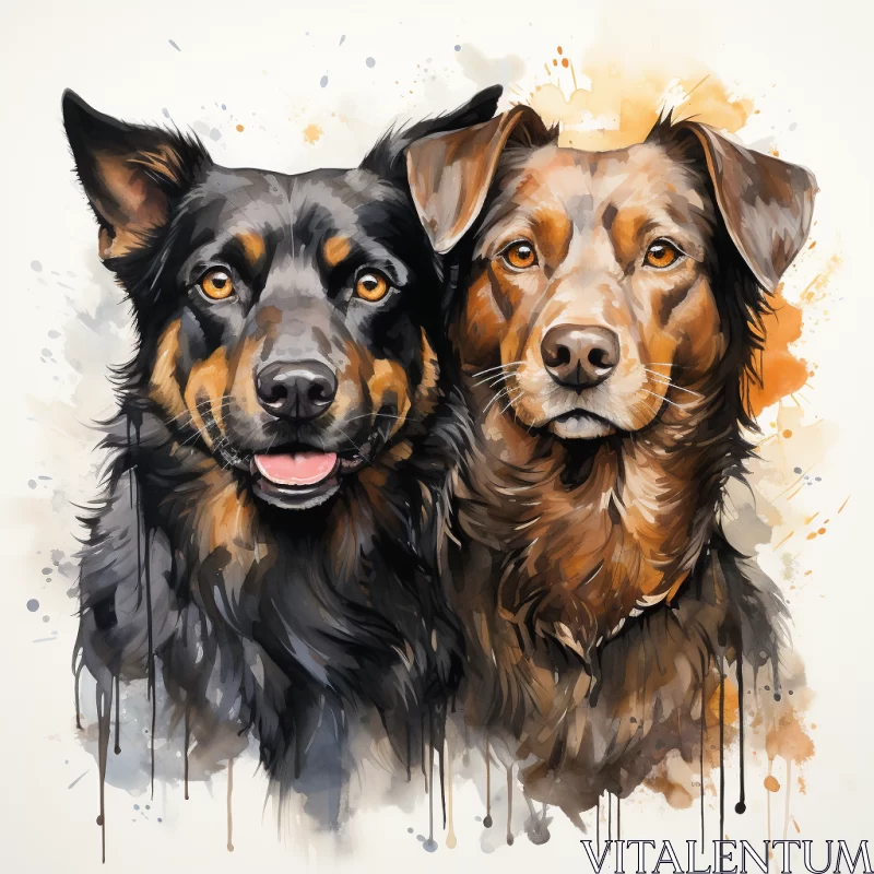 Watercolor Portrait of Two Distinctive Dogs AI Image