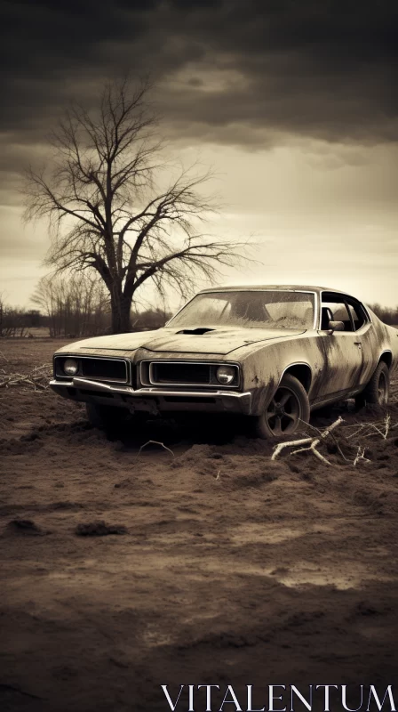 Abandoned Car in Midwest Gothic Landscape - AI Art images AI Image