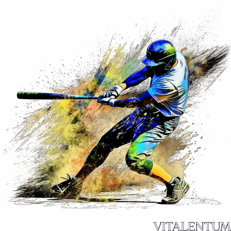 AI ART Aurorapunk Baseball Player in Mid-Swing Digital Print