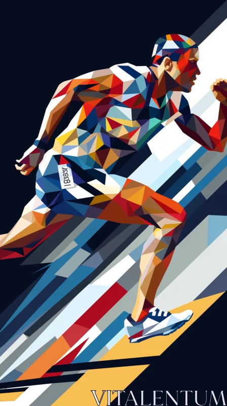 Cubist Style Runner Illustration in Geometric Design AI Image