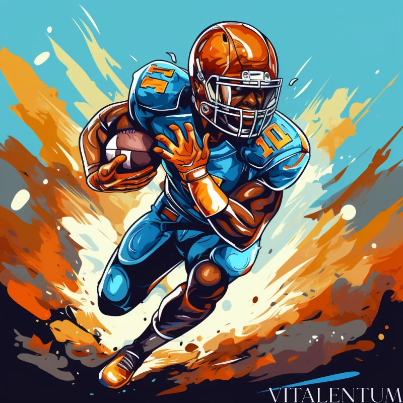 AI ART Manga-Style Football Player Painting in Cyan and Orange