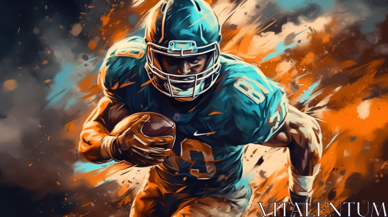 Speedpainted American Football Player in Action AI Image