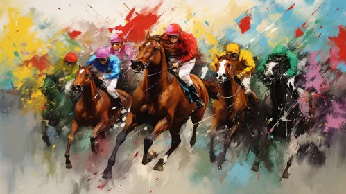 Vivacious Horse Race Event in Color Splash Style Oil Painting AI Image