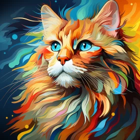 Abstract Orange Cat Painting on Dark Background