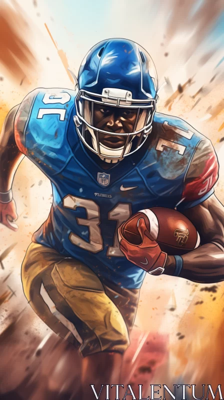 American Football Player Sprinting in Mid-Game - Speedpainting Style AI Image