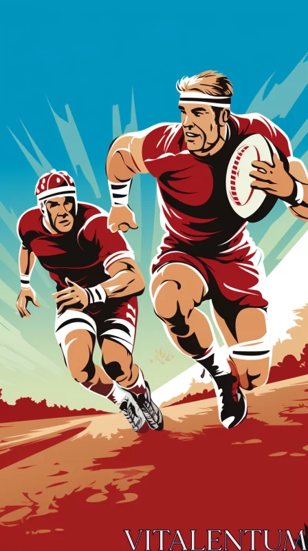 AI ART Dynamic Retro Pop-Art Rugby Match Image with Dramatic Color Palette