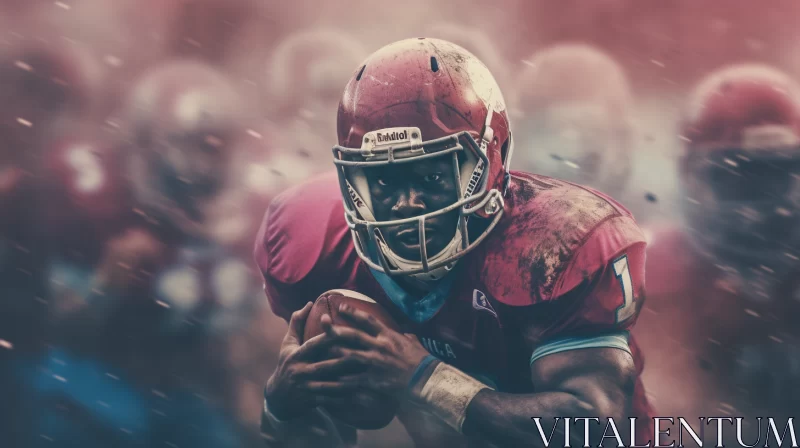 Football Player in Action on Chaotic Field with Artistic Paint Effects AI Image