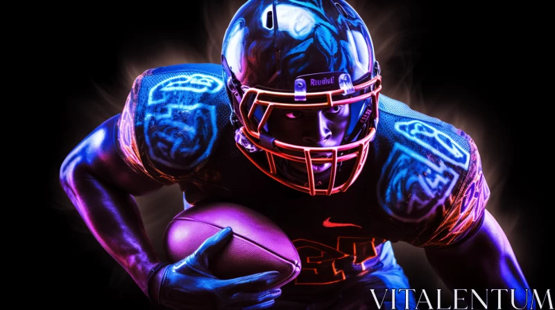 AI ART Ultraviolet American Football Player with Body Art in Yellow Jersey