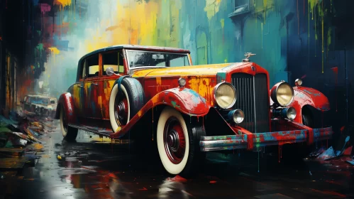 Vintage Color Splash Painting of an Opulent Car - AI Art images AI Image