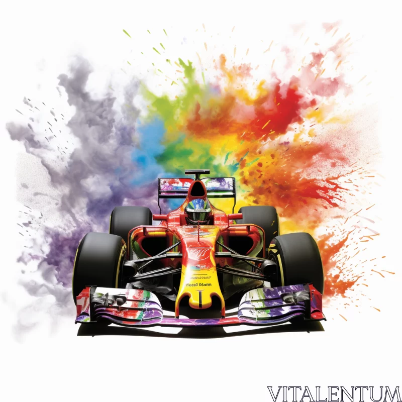 Explosive Mixed Media Print of Racing Car in Grand Prix  - AI Generated Images AI Image