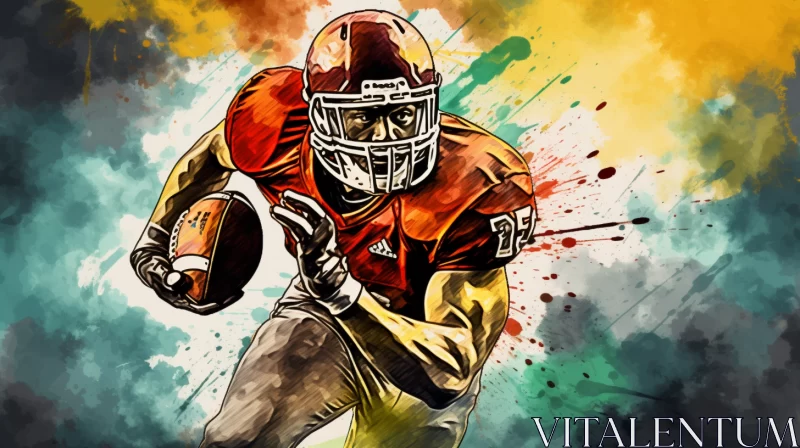 Intense American Football Action in Bold Color Splashes AI Image