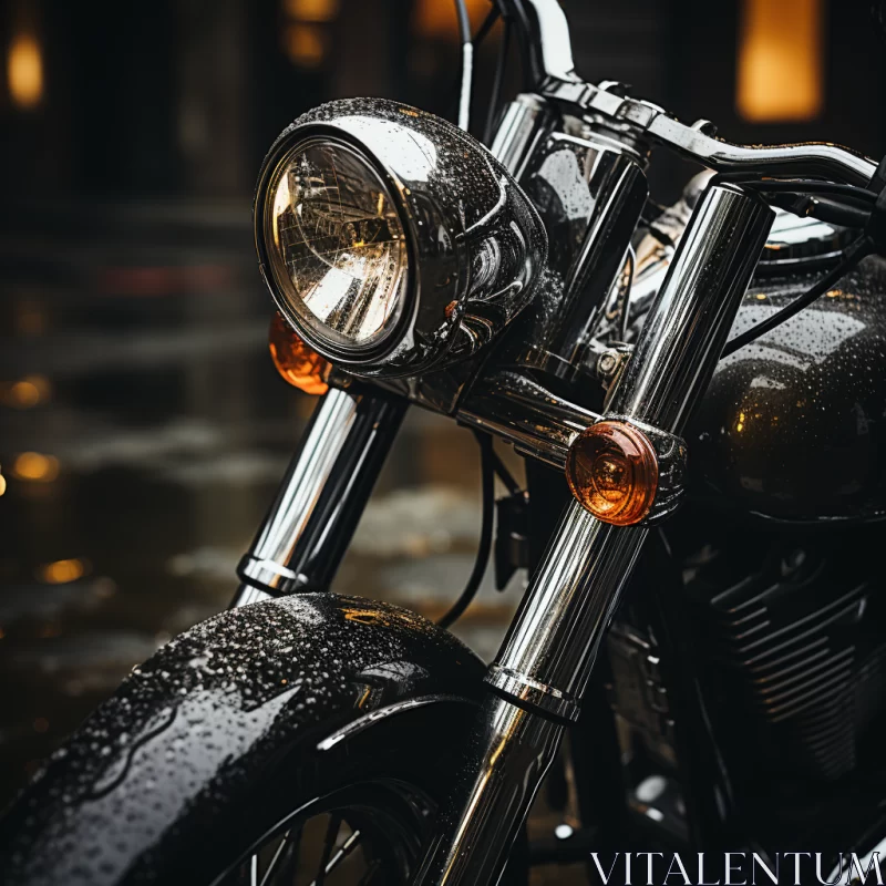 Steelpunk Motorcycle in Rain: A Moody, Atmospheric Showcase AI Image