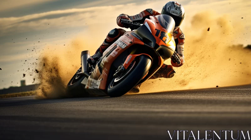 8K HD Photorealistic Art of Motorcycle Racer on Dusty Track in Vivid Hues AI Image