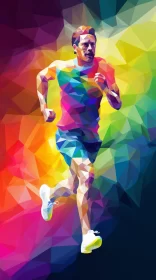 Cubism-Digital Art Fusion: Low Poly Man in Motion Amidst Abstract Textured Backdrop AI Image