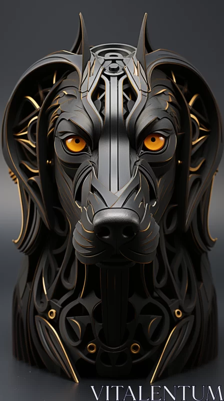 Intricate Metallic Dog Armor Artwork in Gold and Black AI Image
