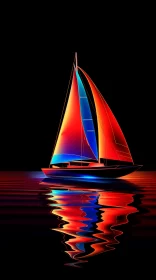 Vibrant Chiaroscuro Sailboat Painting in Red and Blue AI Image