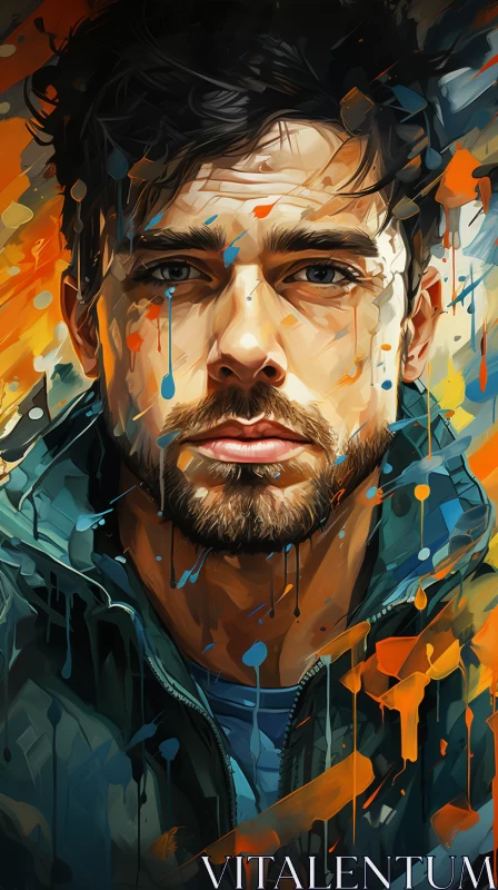 Captivating Painting of a Man with Intense Gaze - Colorful and Vibrant Artwork in 8K Resolution AI Image