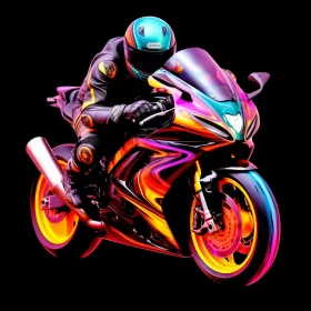 Dynamic Neon Motorcycle Illustration in Pop Art Style AI Image