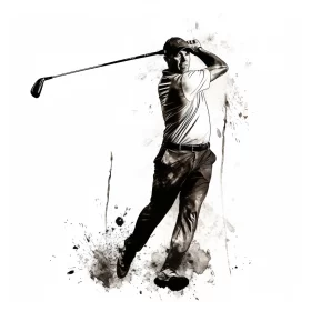 Ink Wash Golf Swing Depiction with Realistic & Abstract Elements AI Image
