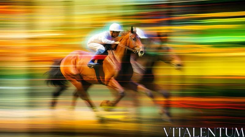 Intense Horse Race in Digital Art and Traditional Brushwork AI Image