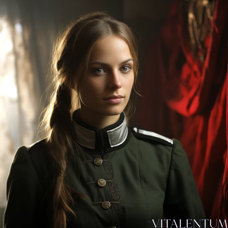 Romantic Realism: Woman in Military Uniform AI Image