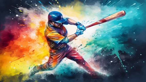 Action-Packed Baseball Swing in Acrylic Painting AI Image
